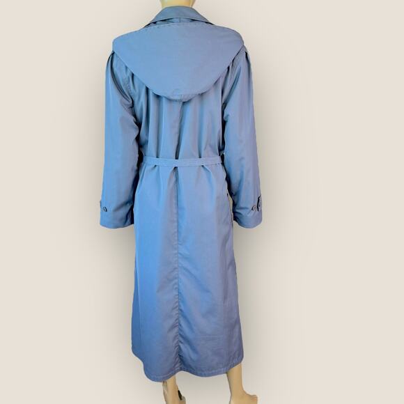 London Fog Vintage Maincoats Wool Blend Liner Trench Coat Hooded Womens 14 Blue - Picture 3 of 15